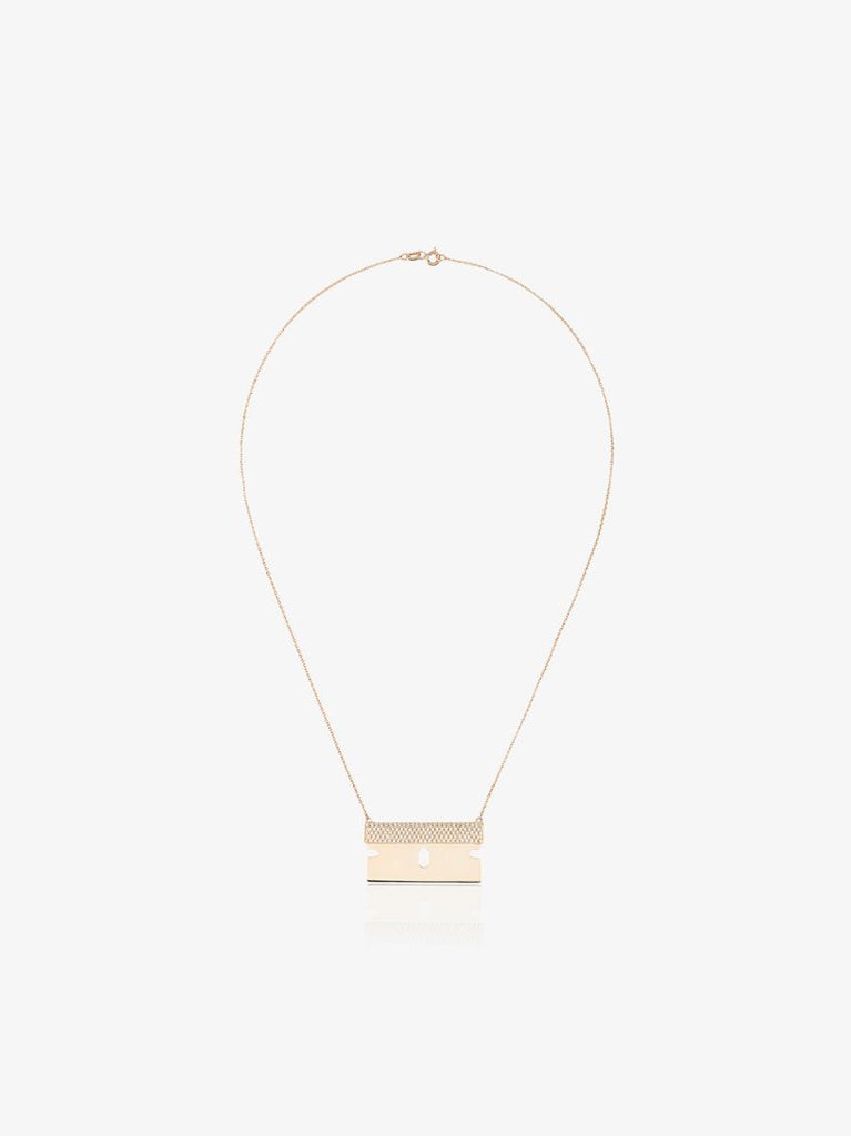 18k Yellow Gold and Diamond Razor Blade Necklace