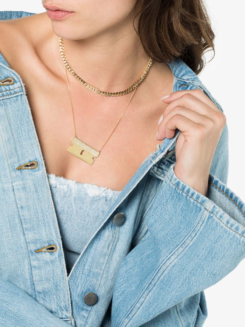 18k Yellow Gold and Diamond Razor Blade Necklace