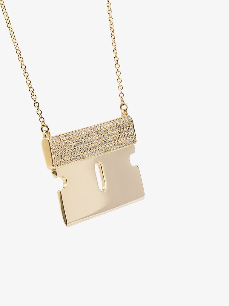 18k Yellow Gold and Diamond Razor Blade Necklace