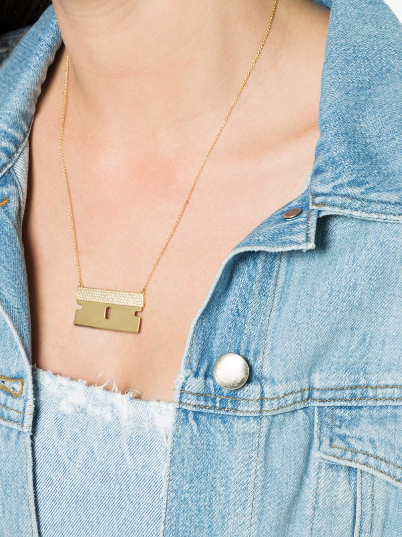 18k Yellow Gold and Diamond Razor Blade Necklace