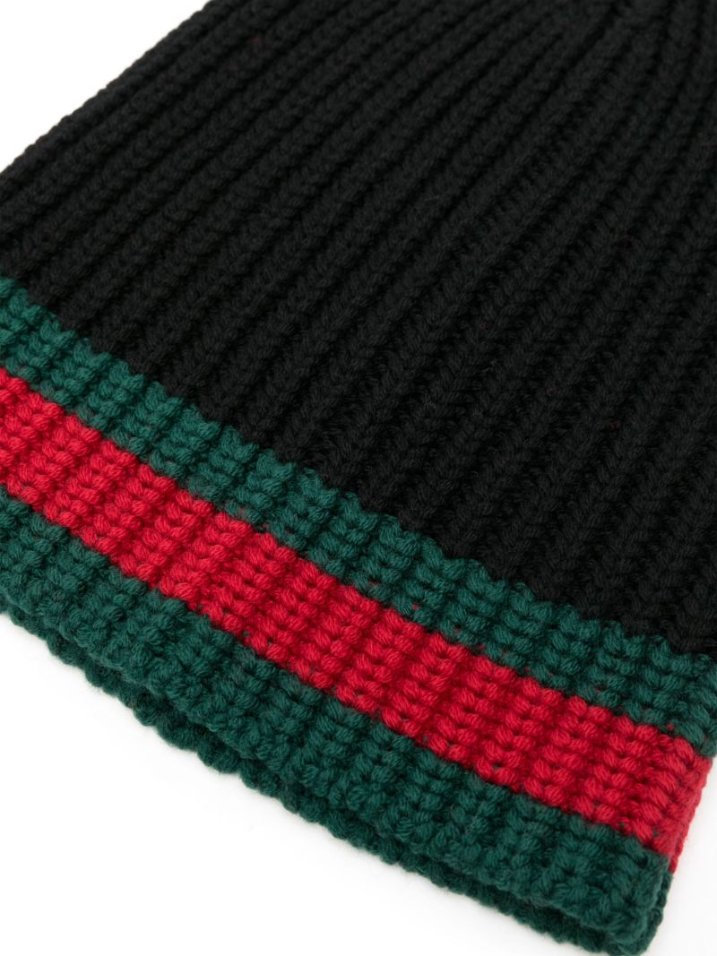 Black Web Stripe Wool Beanie Hat