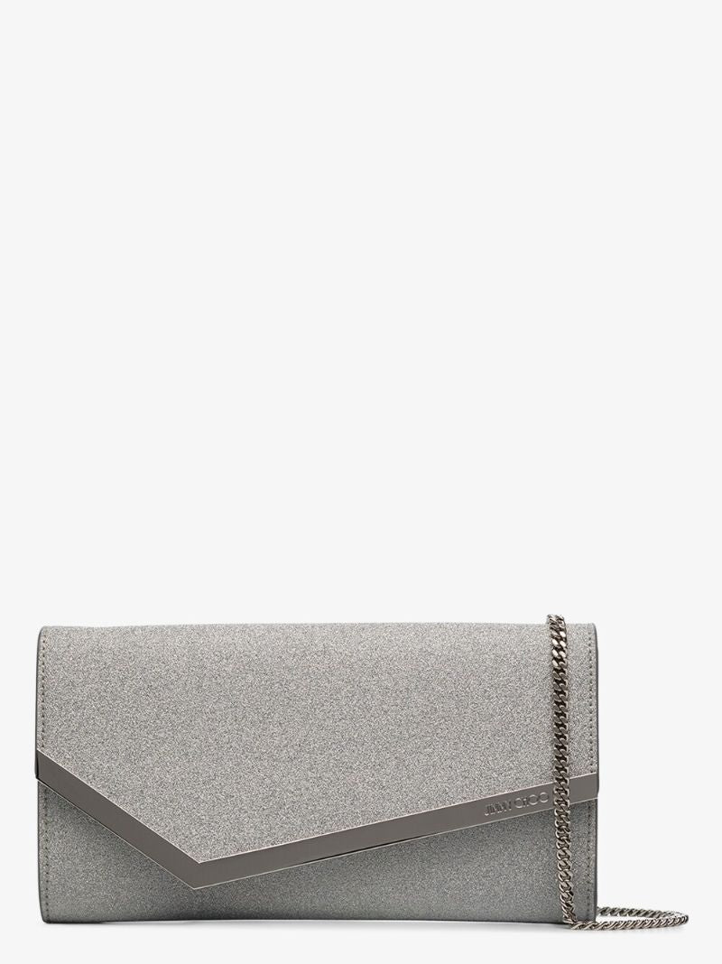Silver Emmie Glitter Leather Clutch Bag