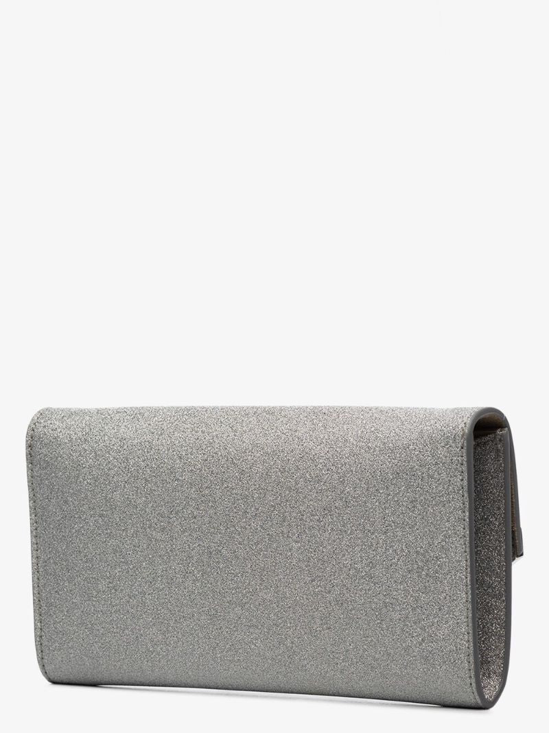 Silver Emmie Glitter Leather Clutch Bag