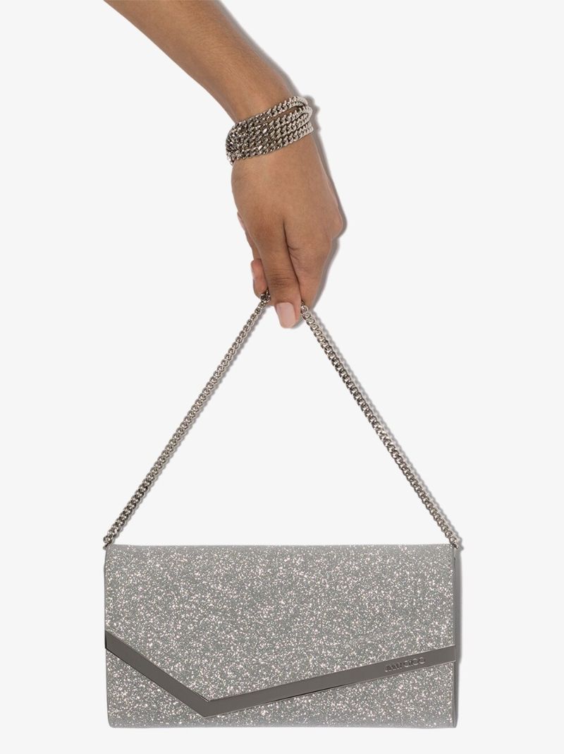 Silver Emmie Glitter Leather Clutch Bag