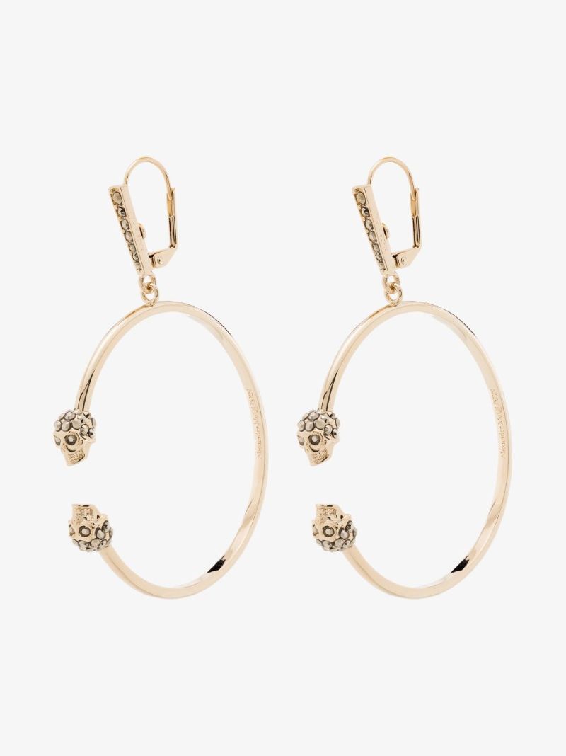 Gold Tone Crystal Skull Hoop Earrings