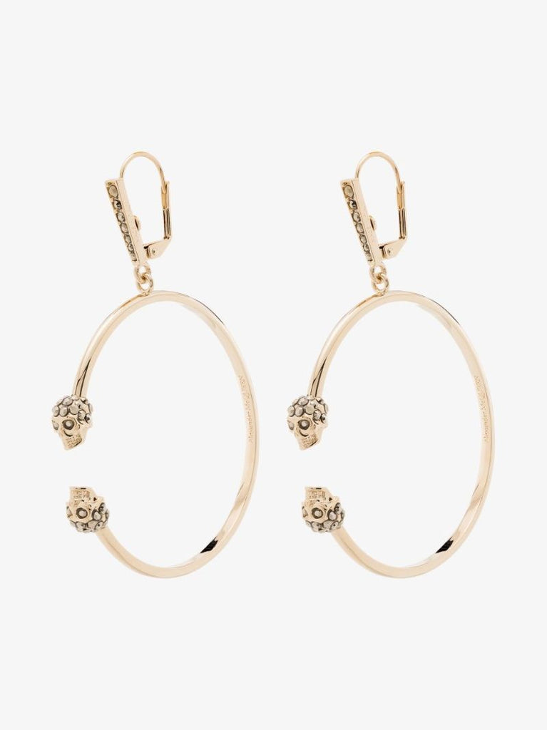 Gold Tone Crystal Skull Hoop Earrings