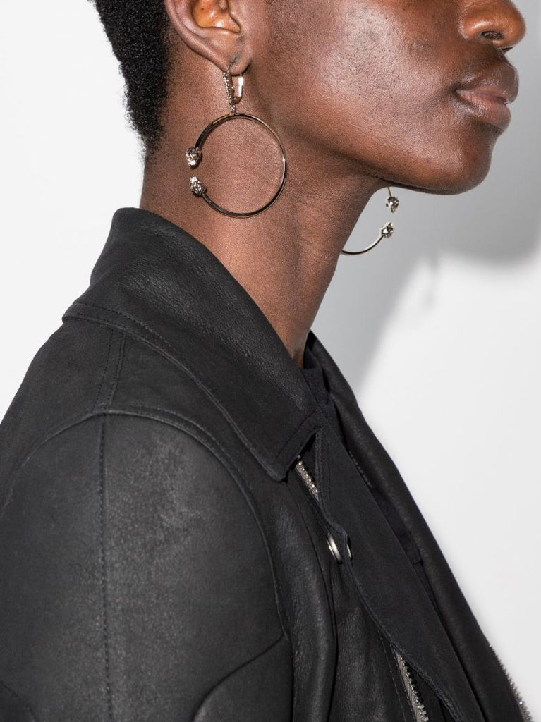 Gold Tone Crystal Skull Hoop Earrings