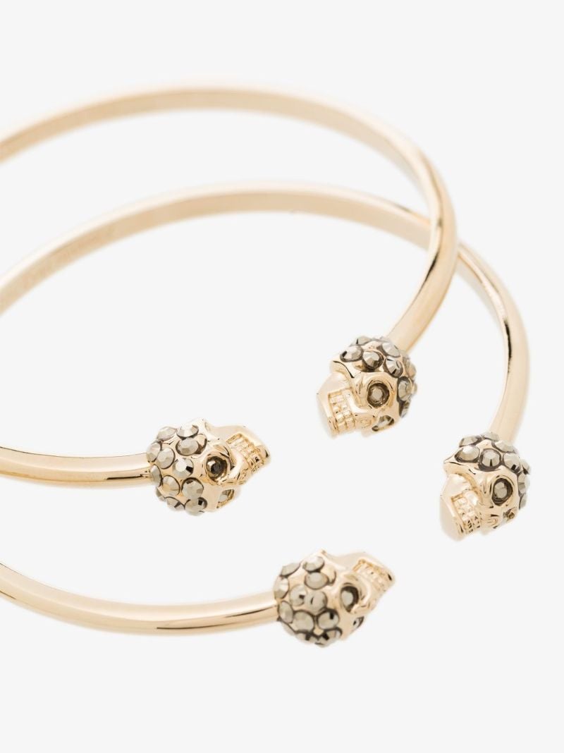 Gold Tone Crystal Skull Hoop Earrings