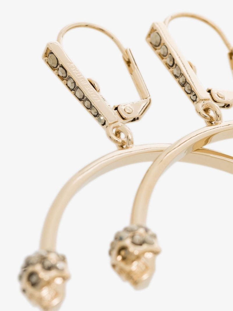 Gold Tone Crystal Skull Hoop Earrings