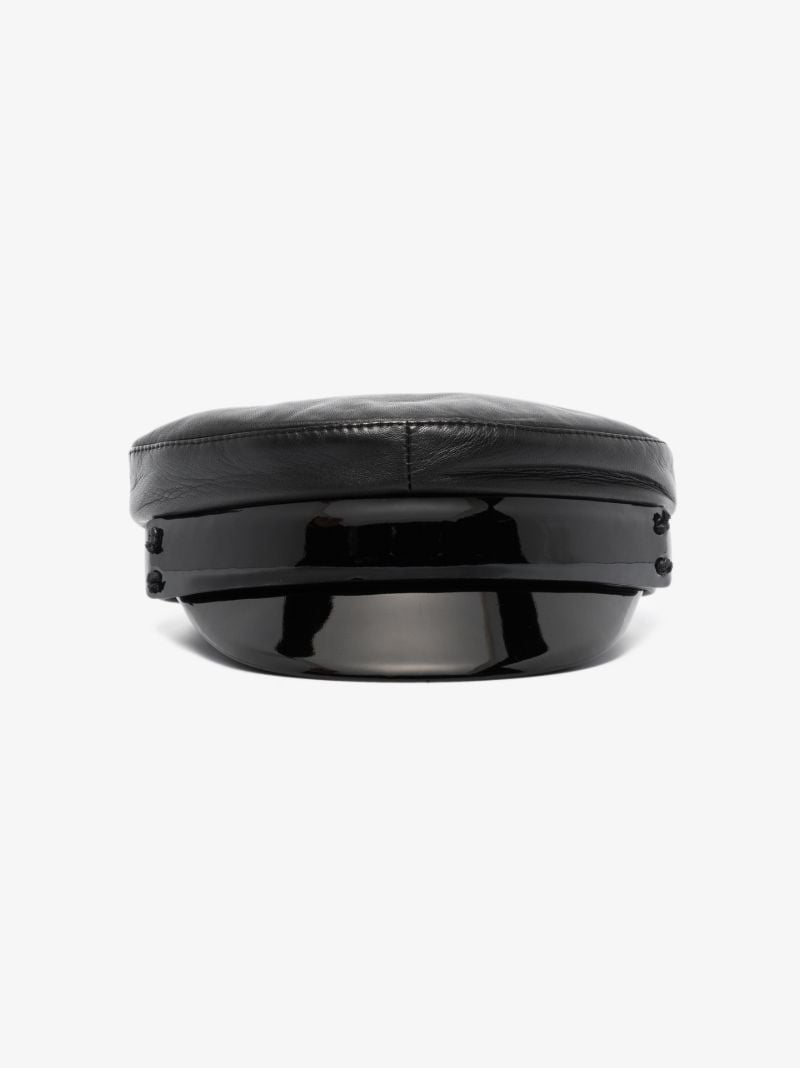 Black Leather Baker Boy Hat