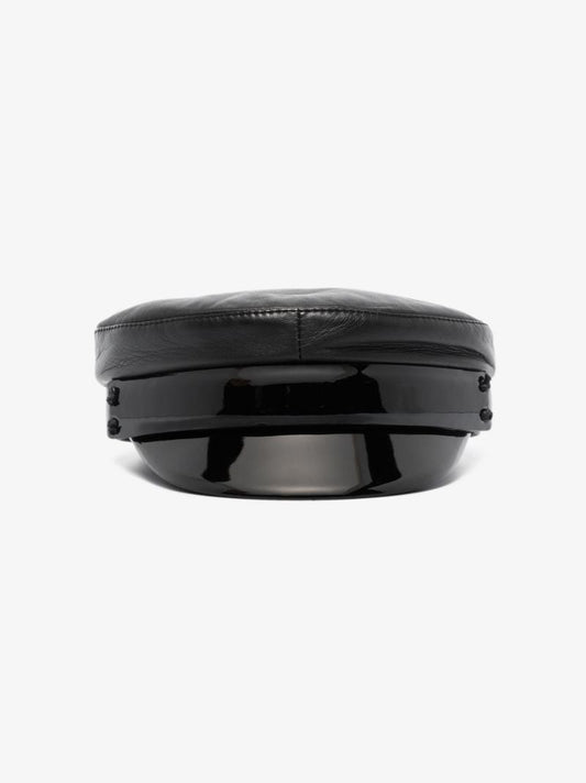 Black Leather Baker Boy Hat