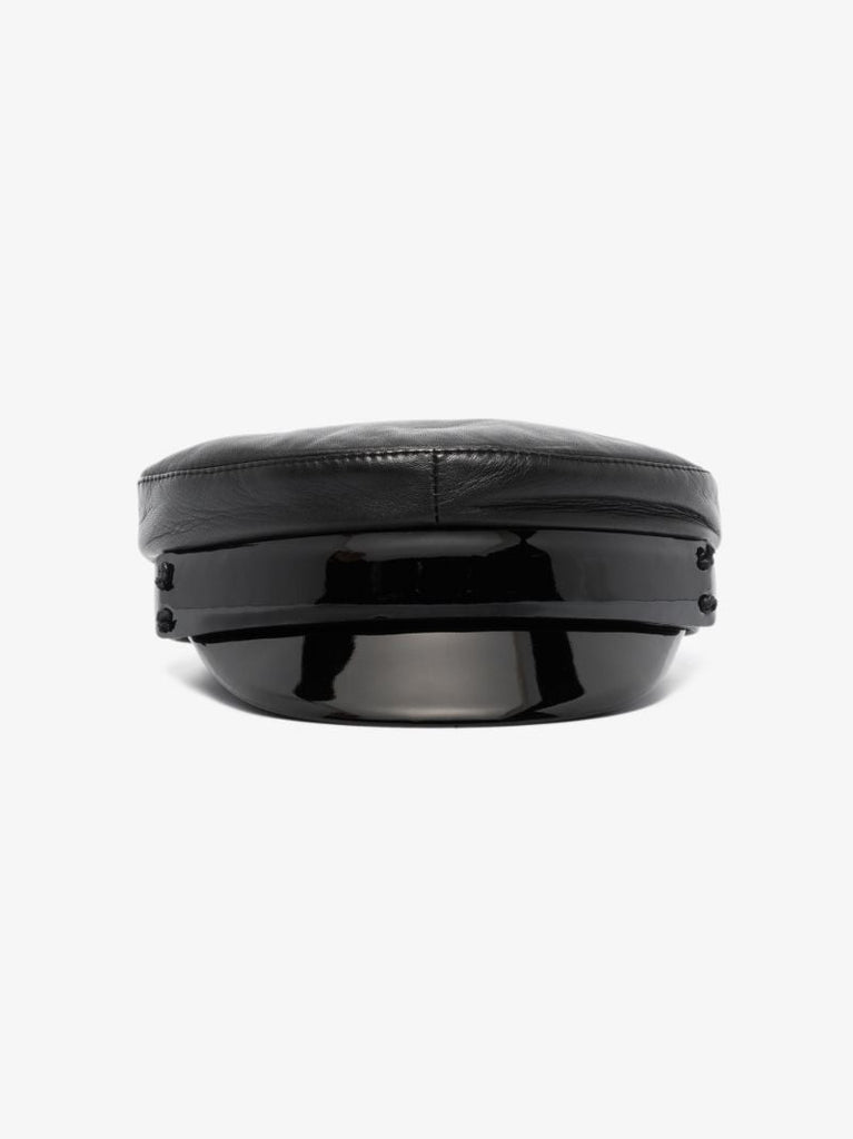 Black Leather Baker Boy Hat