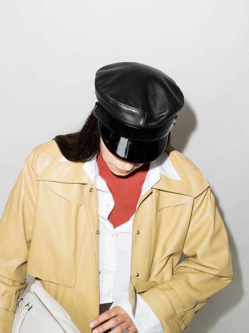 Black Leather Baker Boy Hat