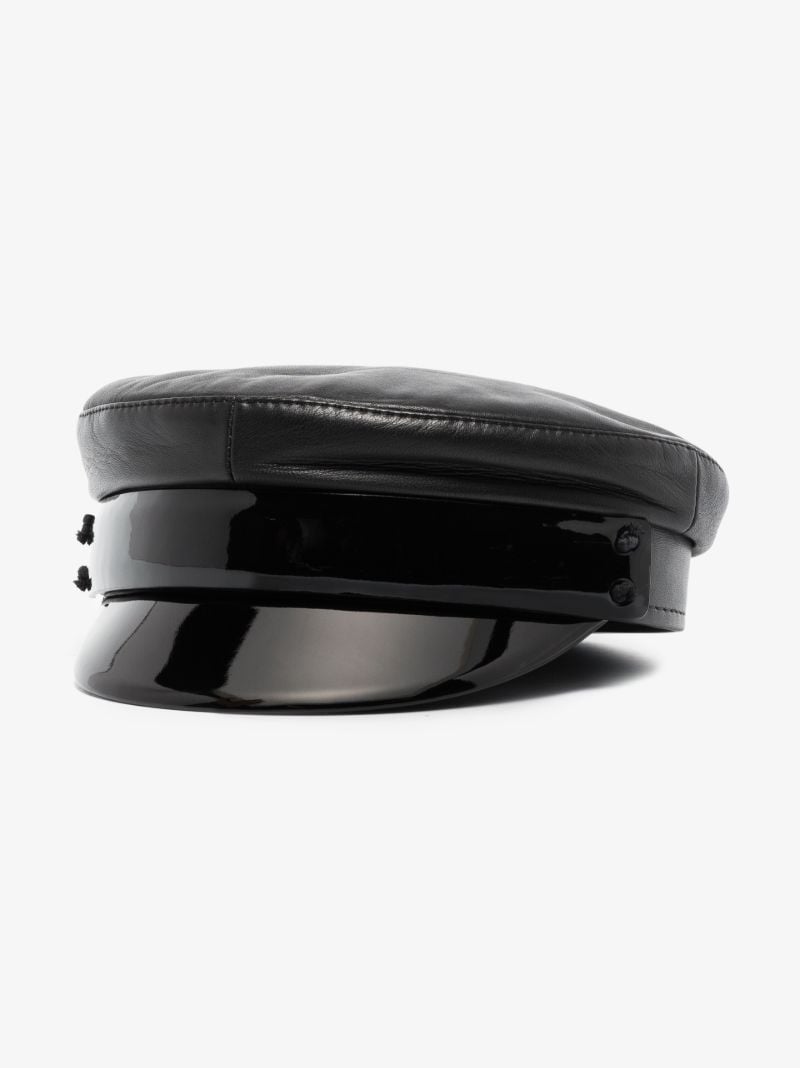 Black Leather Baker Boy Hat