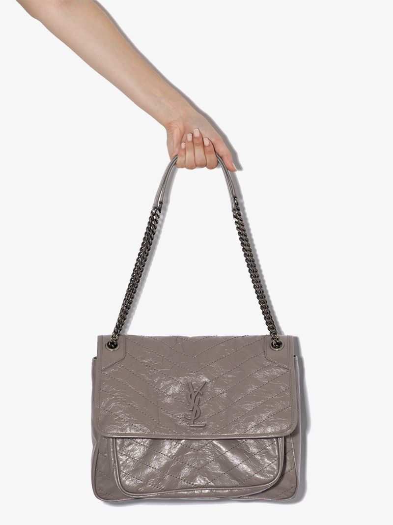 Grey Niki Large Leather Shoulder Bag