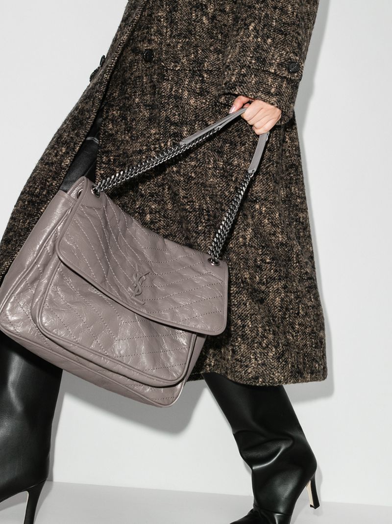 Grey Niki Large Leather Shoulder Bag