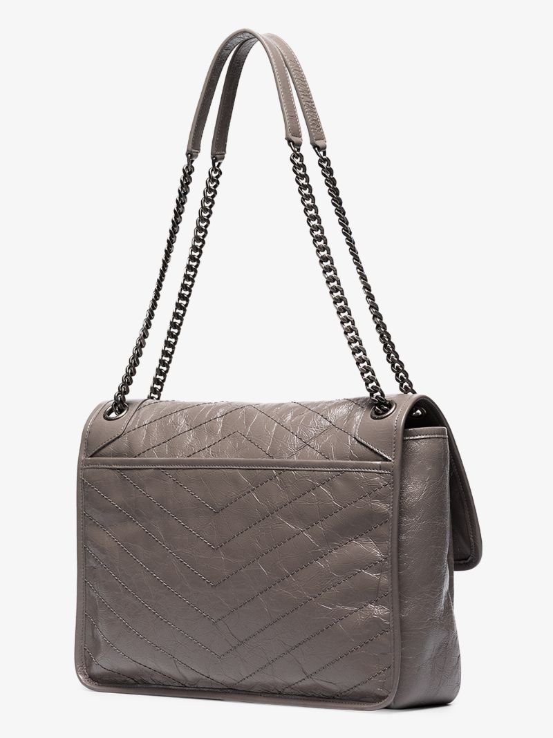 Grey Niki Large Leather Shoulder Bag