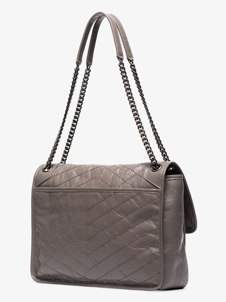 Grey Niki Large Leather Shoulder Bag