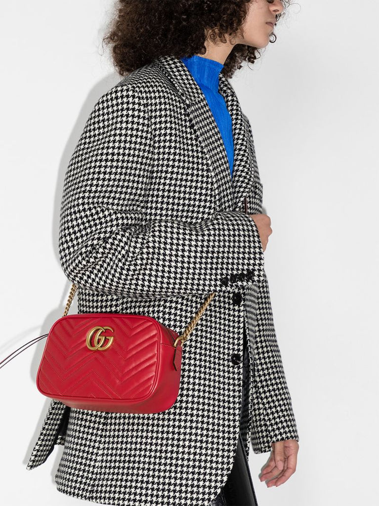 Red Gg Marmont Small Leather Camera Bag