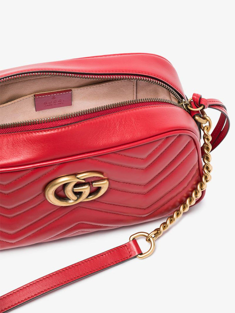 Red Gg Marmont Small Leather Camera Bag