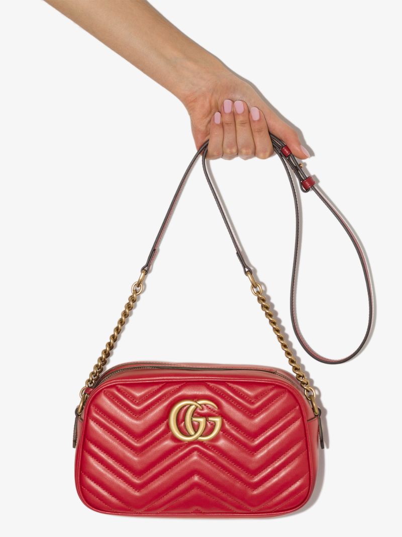 Red Gg Marmont Small Leather Camera Bag