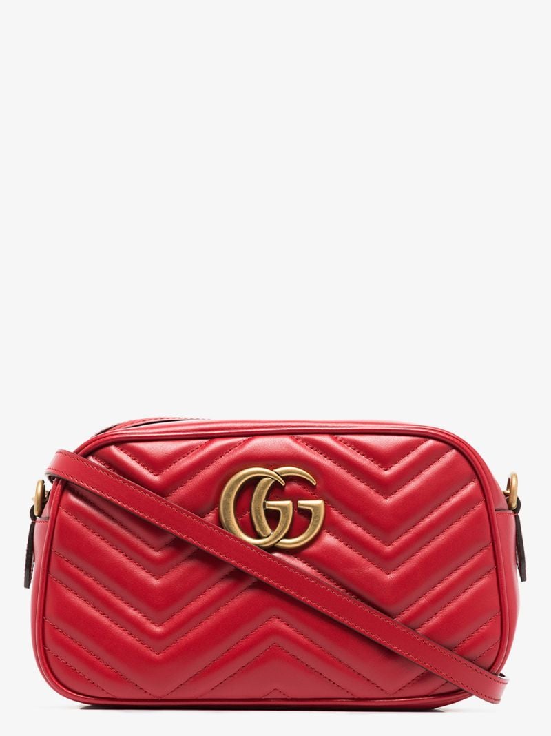 Red Gg Marmont Small Leather Camera Bag