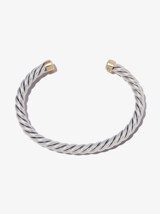18k Yellow Gold and Sterling Silver Cable Cuff Bracelet