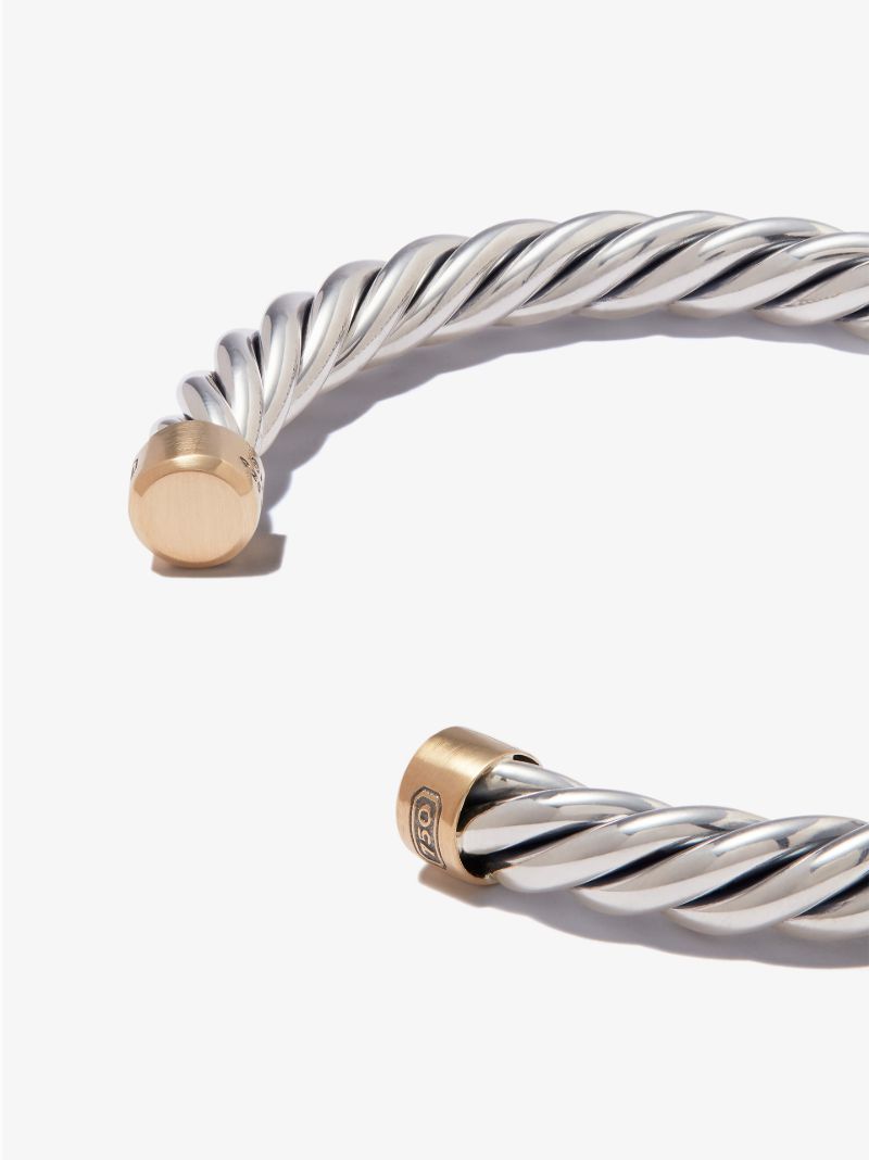 18k Yellow Gold and Sterling Silver Cable Cuff Bracelet