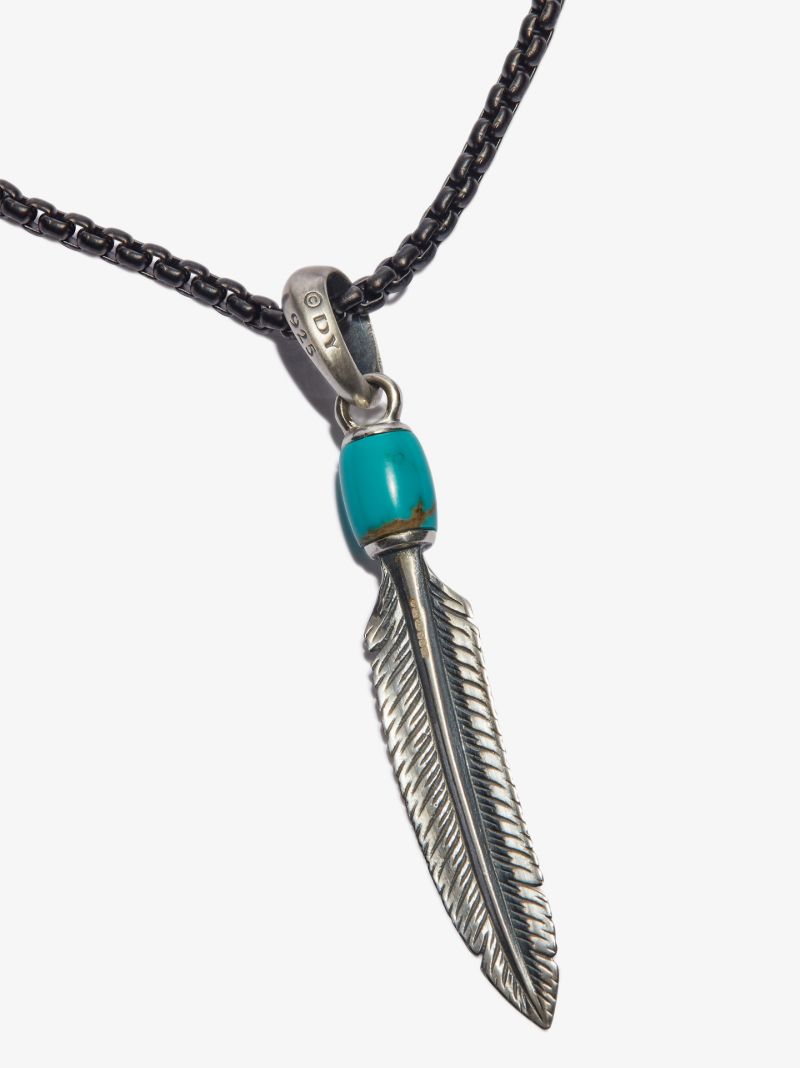 Sterling Silver Feather Turquoise Charm