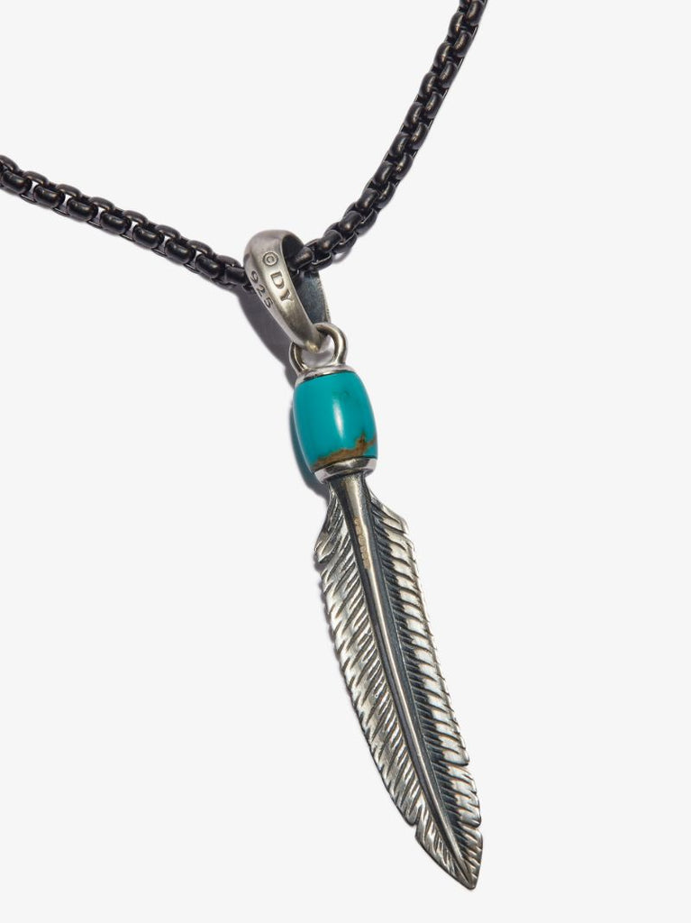 Sterling Silver Feather Turquoise Charm