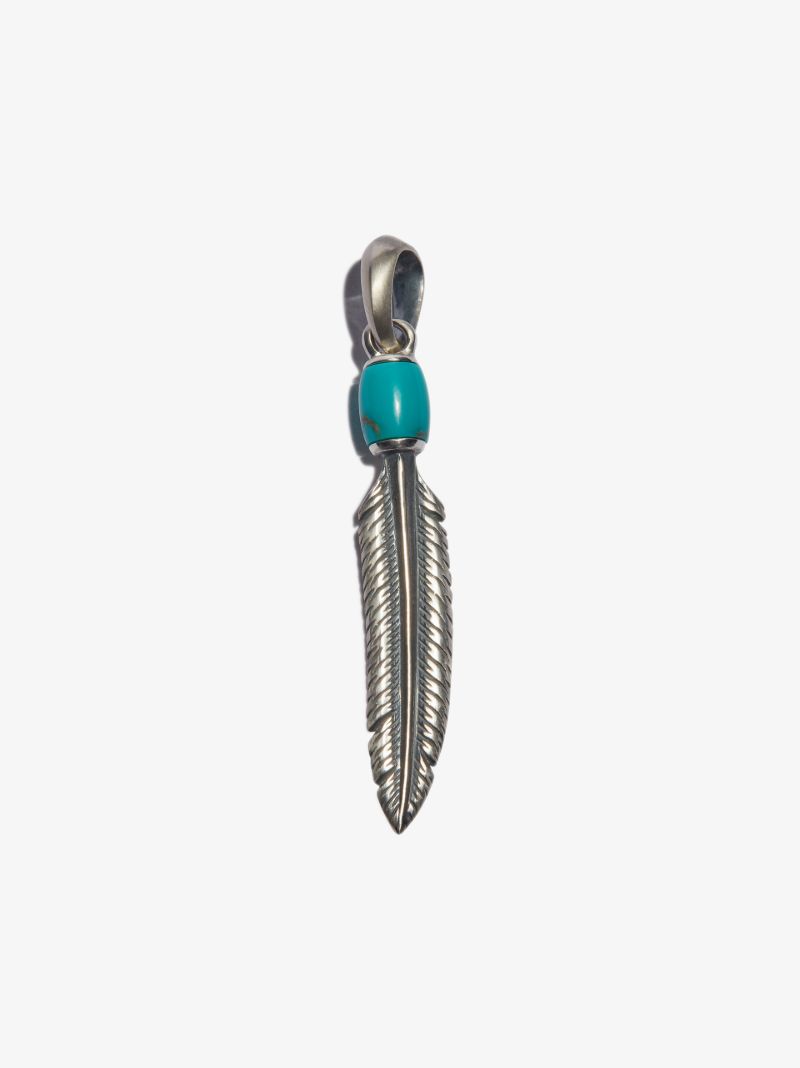 Sterling Silver Feather Turquoise Charm