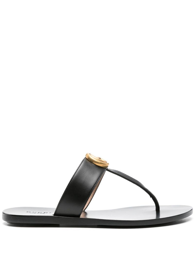 Black Gg Marmont Leather Slides