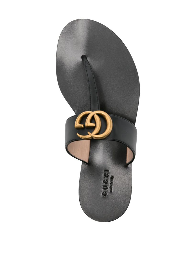 Black Gg Marmont Leather Slides