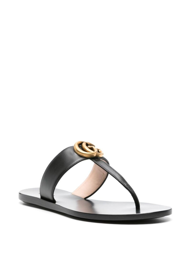 Black Gg Marmont Leather Slides
