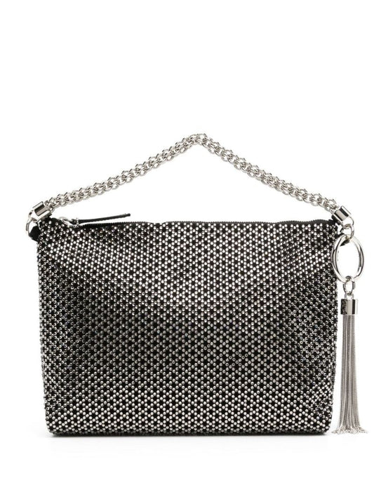 Black Callie Crystal Suede Clutch Bag