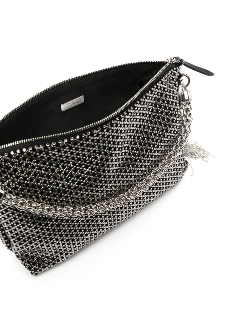 Black Callie Crystal Suede Clutch Bag