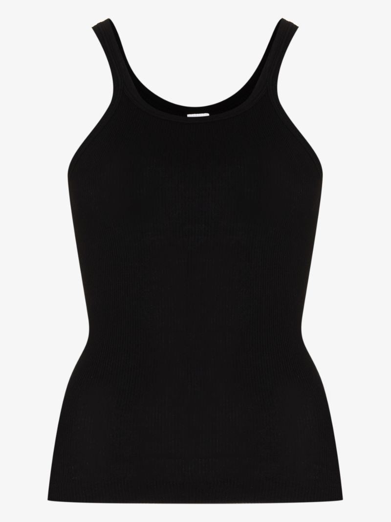Black Ribbed Cotton Tank Top