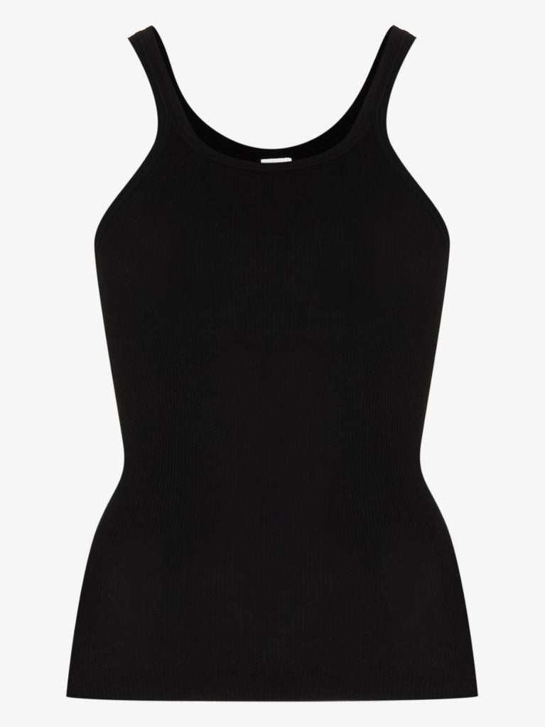 Black Ribbed Cotton Tank Top