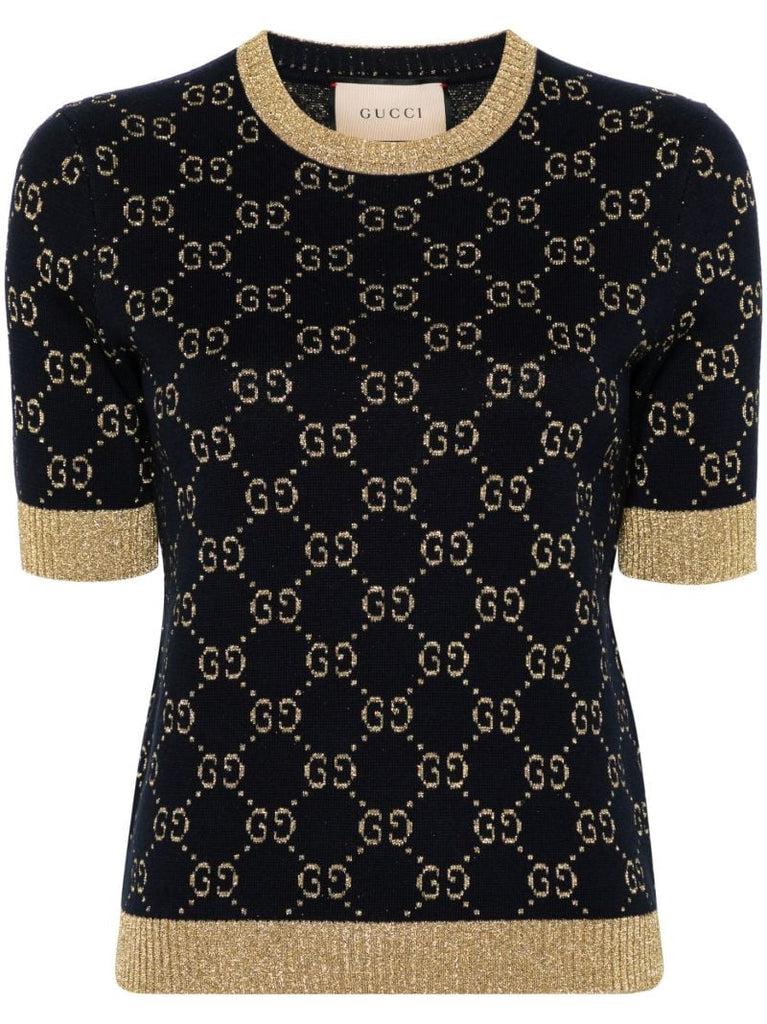 Blue Gg-jacquard LamÃ_x0083_Â© Knitted Top