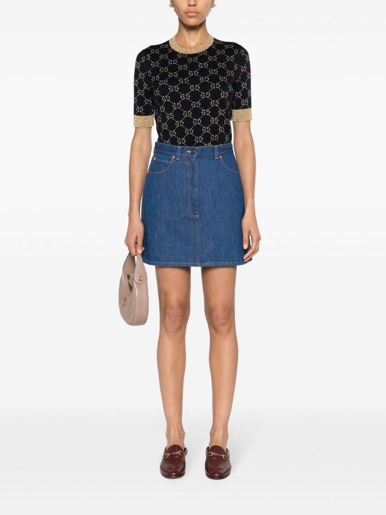 Blue Gg-jacquard LamÃ_x0083_Â© Knitted Top