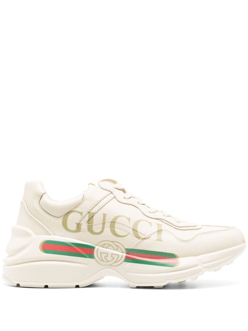 White Rhyton Logo Leather Sneakers