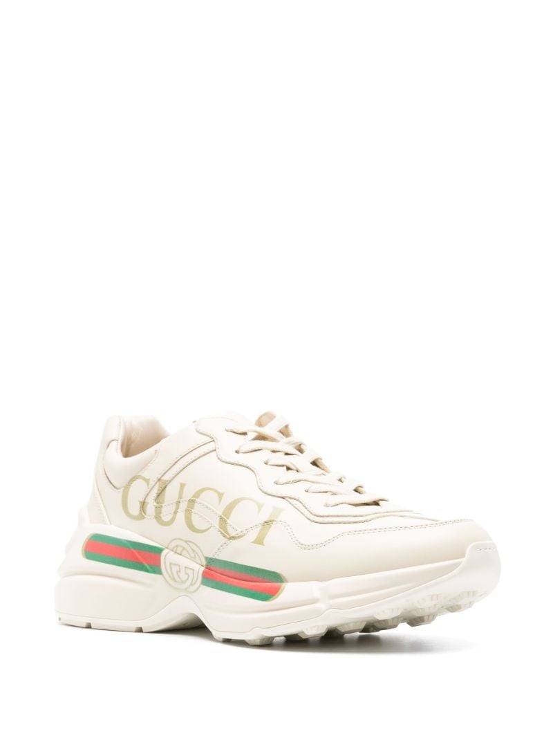 White Rhyton Logo Leather Sneakers