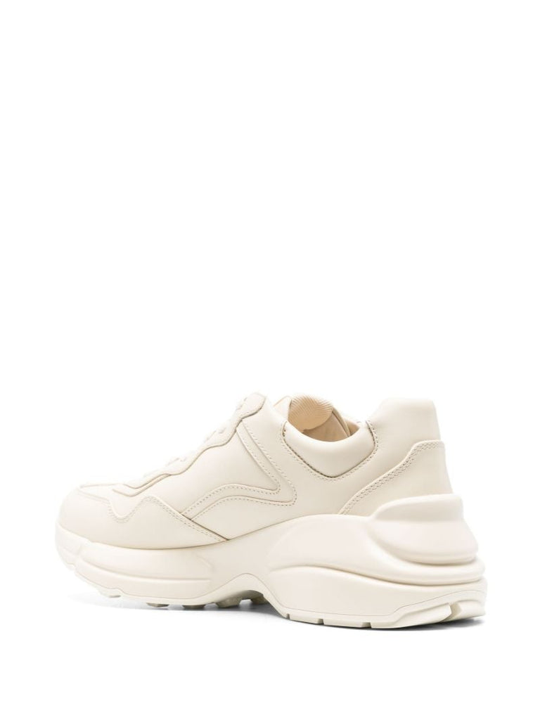 White Rhyton Logo Leather Sneakers