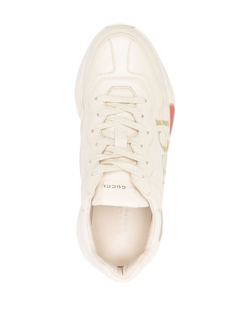 White Rhyton Logo Leather Sneakers