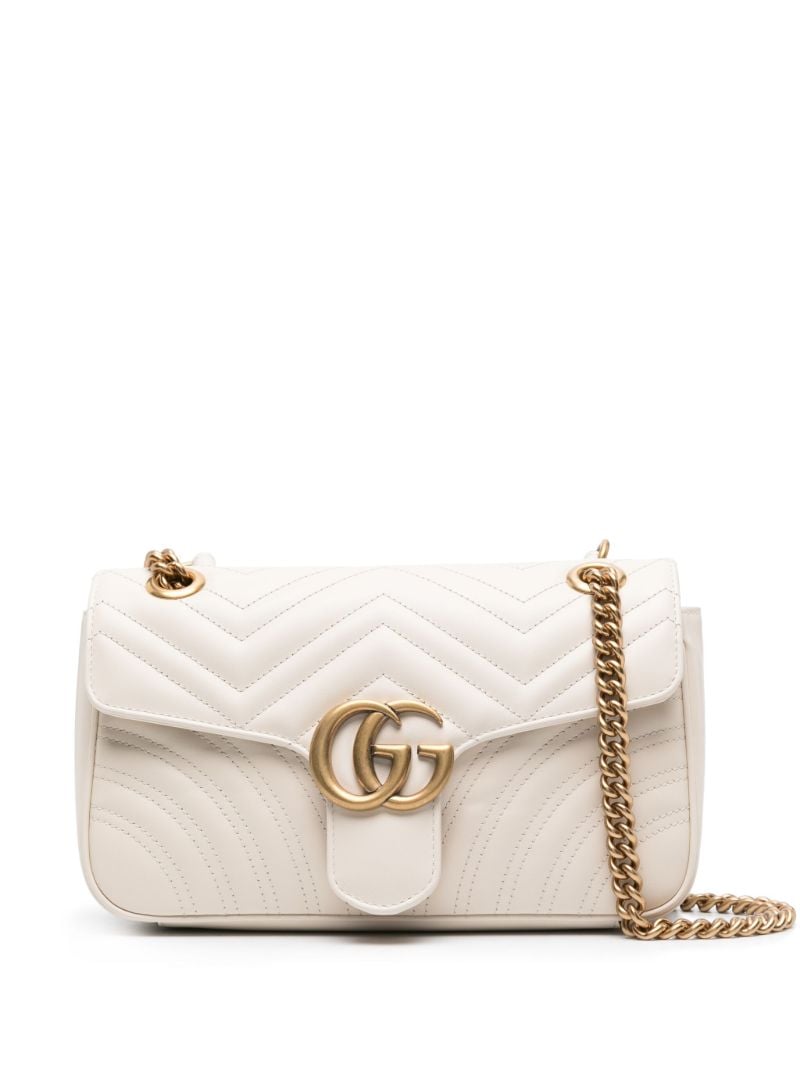 White Gg Marmont Small Leather Shoulder Bag
