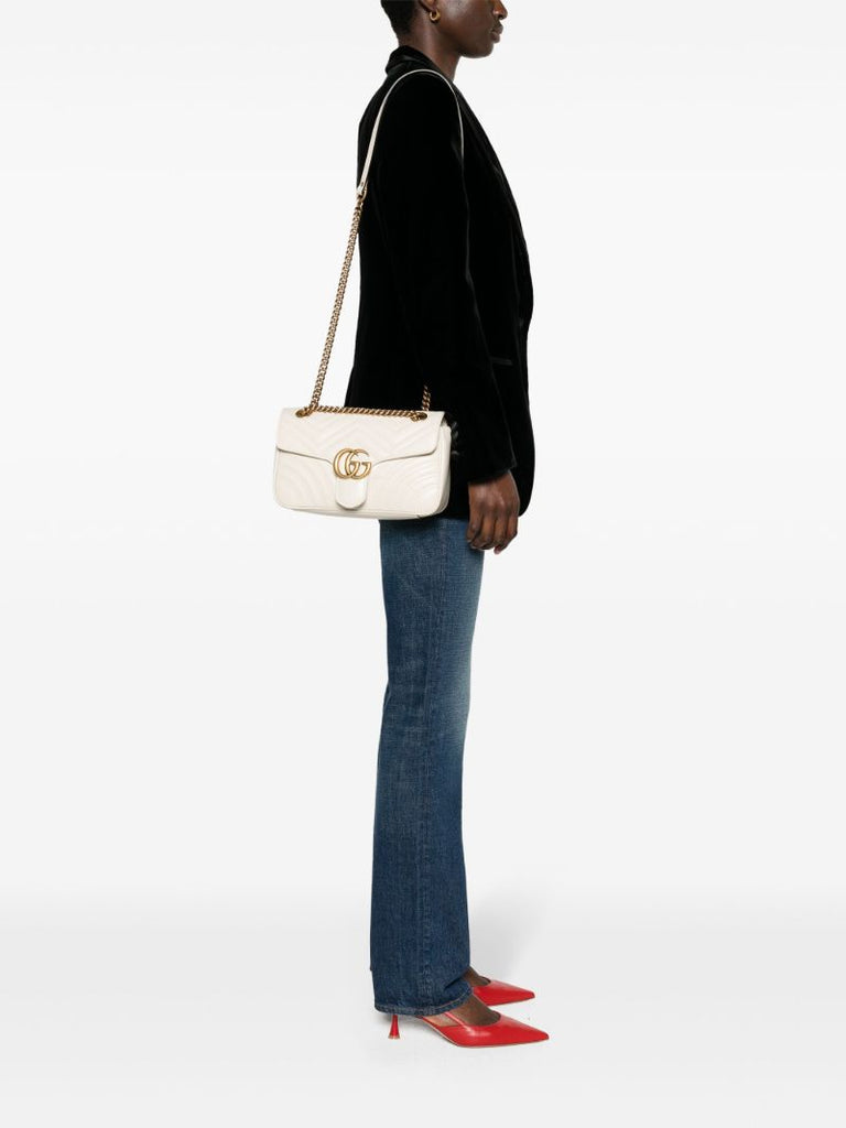 White Gg Marmont Small Leather Shoulder Bag