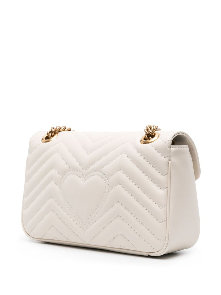 White Gg Marmont Small Leather Shoulder Bag