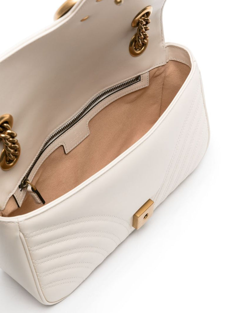 White Gg Marmont Small Leather Shoulder Bag