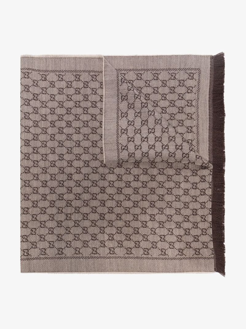 Brown Gg Jacquard Wool Scarf