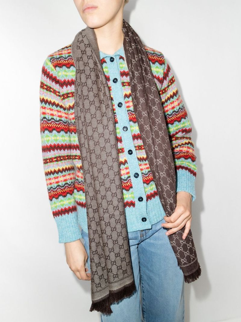 Brown Gg Jacquard Wool Scarf